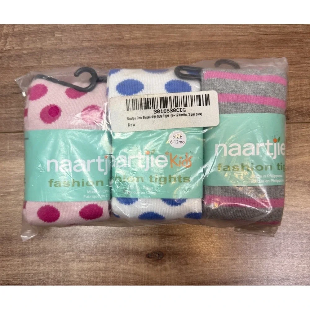 TeeHee Little Girls Fashion Cotton Tights 3 Pair Pack (Stripes & Dot) 6-12 month